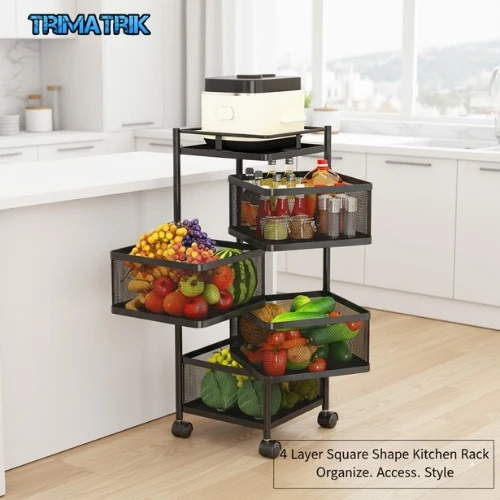 4 Layer Square Shape Premium Kitchen Rack