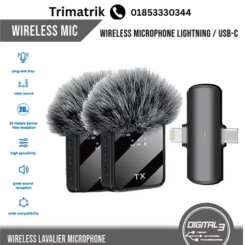 Best Microphone 2in1 Wireless Lavalier F15-2 With USB Type C