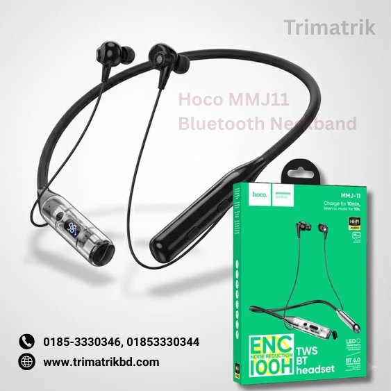 Hoco MMJ-11 ENC Bluetooth Neckband Earphone | 100 Hours Music