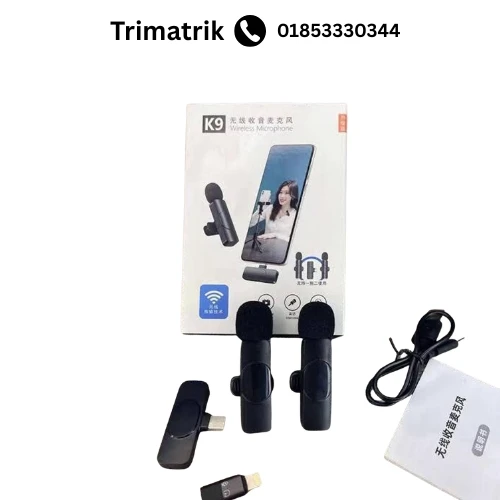 K9 Dual Microphone Wireless Lavalier Microphone for Live Stream
