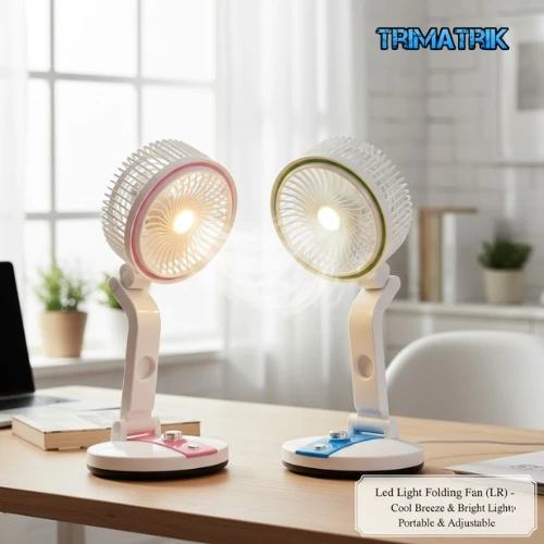 LED Light Folding Fan (LR) – Portable, Rechargeable & Bright Cooling Solution
