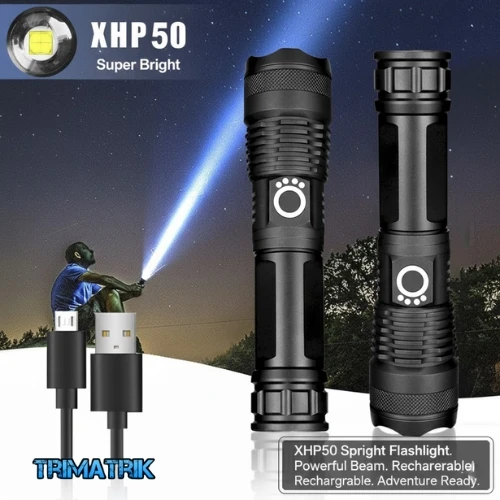 Rechargeable Zoom LED Flashlight – Powerful USB Torch Light with Battery