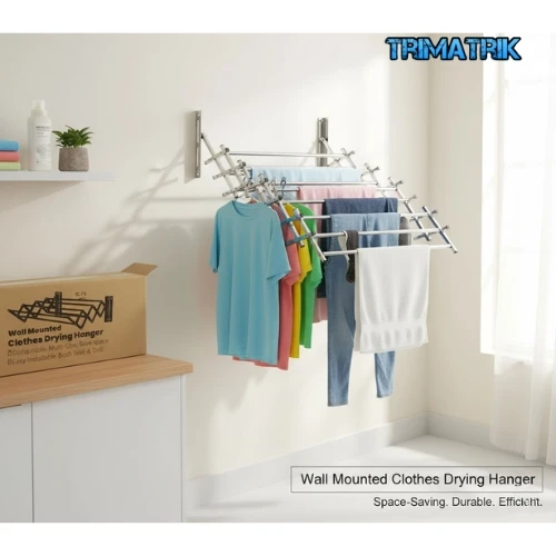 Wall Mounted Clothes Drying Hanger Foldable & Durable