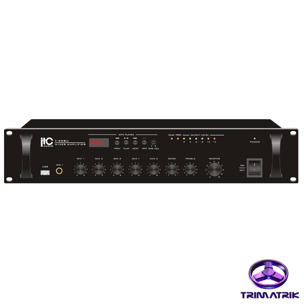 ITC-T-60BU 60W USB Mixer Amplifier with Balanced and Unbalanced Microphone Inputs