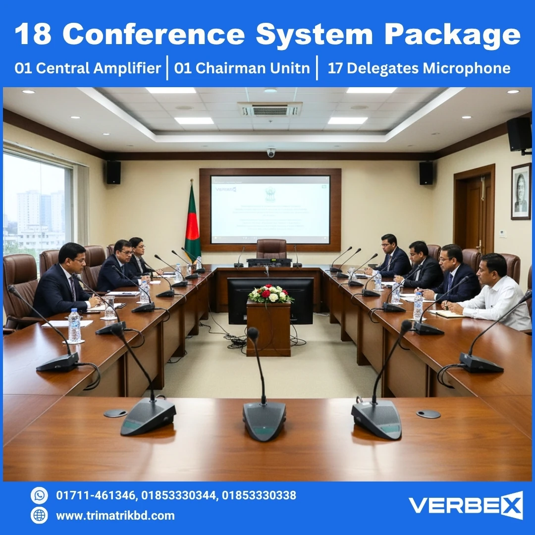 Verbex 18 Pes Conference System Package | 1 Central Amplifier, 17 Delegate Units, and 1 Chairman Unit | Ideal for Government Offices