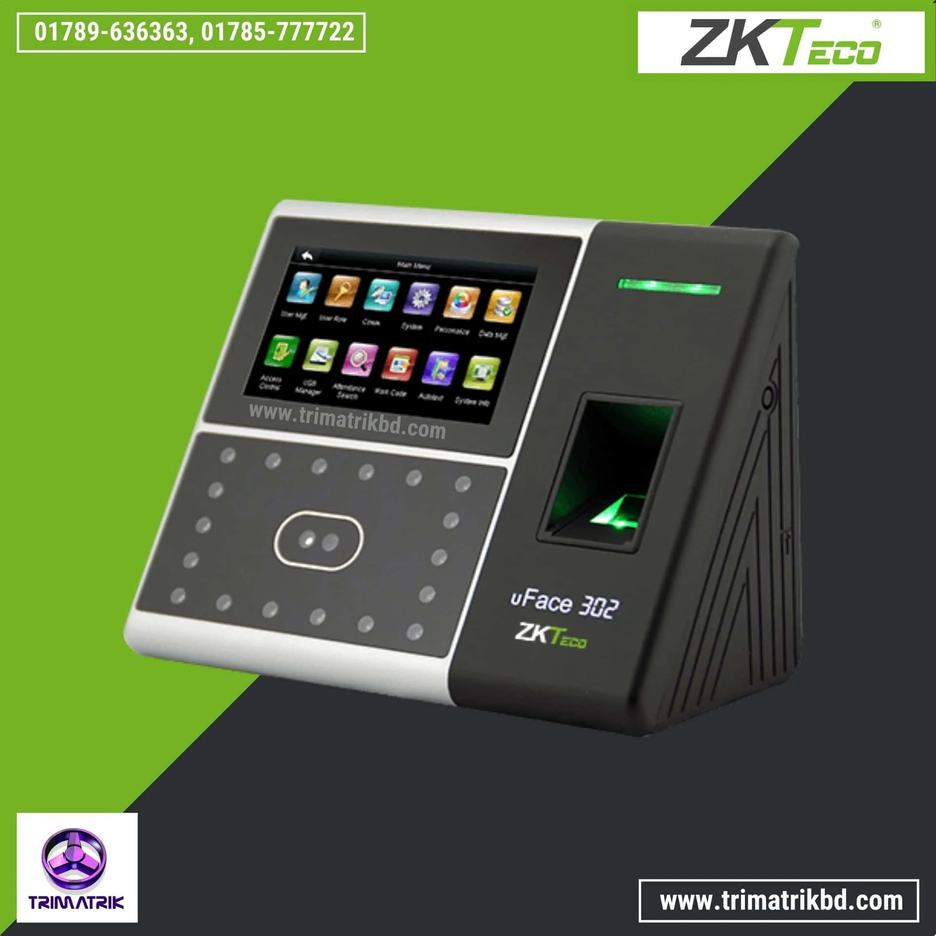 ZKTeco uFace302 (Multi-Biometric) Face Detection Time Attendance and Access Control Terminal